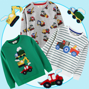 男童衣服挖掘机春秋不加绒工程铲车搅拌车小衫儿童纯棉毛圈卫衣薄