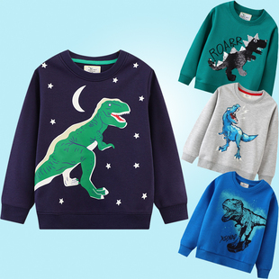 带图恐龙卫衣儿童春秋纯棉套头衫夜光霸王龙不加绒男童小衫衣服冬