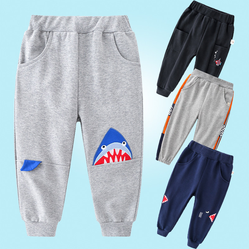 鲨鱼男童纯棉卫裤A类立体卡通刺绣帅气独特裤子海洋儿童长裤春装