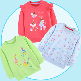 花仙子女童不加绒卫衣春秋纯棉薄款蝴蝶贴身内搭打底衫儿童小衫冬
