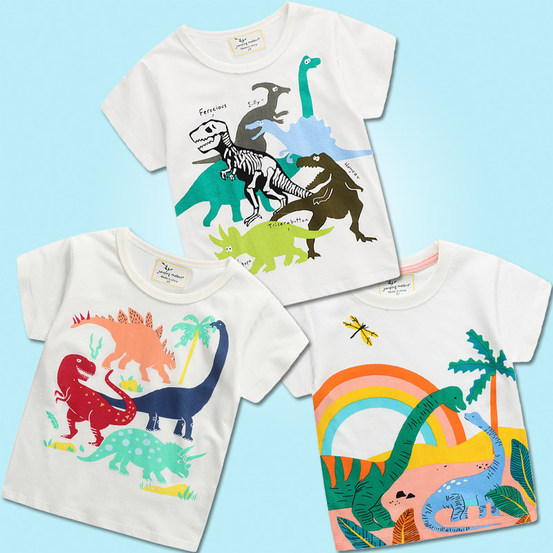 恐龙衣服男童夏季纯棉薄款霸王龙剑龙三角龙梁龙幼儿女童短袖T恤