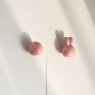 儿童房衣柜门拉手 饰把手少女粉多巴胺免打孔 可爱兔子陶瓷抽屉装