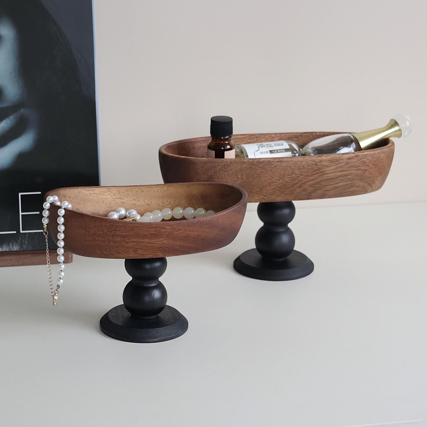 复古高脚实木托盘创意玄关钥匙收纳盒高档首饰手串收纳盘摆件,收纳整理,桌面收纳盒,淘宝优惠券,粉丝福利购,淘宝优惠卷