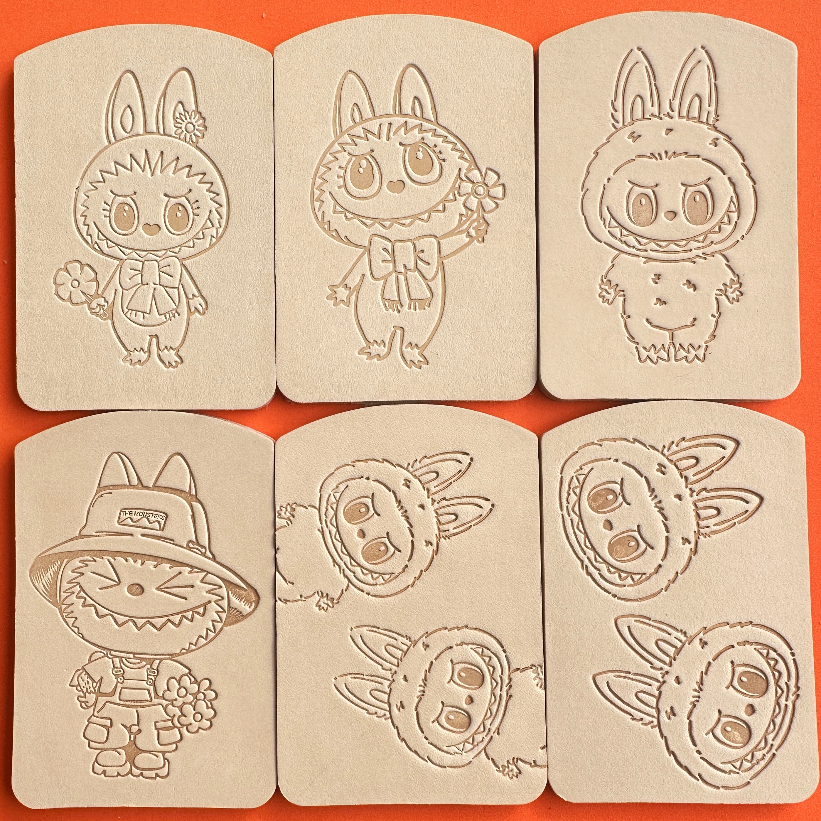 吊牌拉布布diy头层牛皮牌盲盒异型皮牌挂件包挂印花labuub哭娃