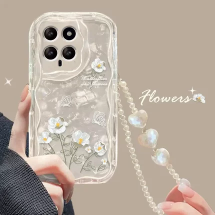 适用小米14/13pro手机壳note12/11线条花朵链条红米k70透明硅胶60