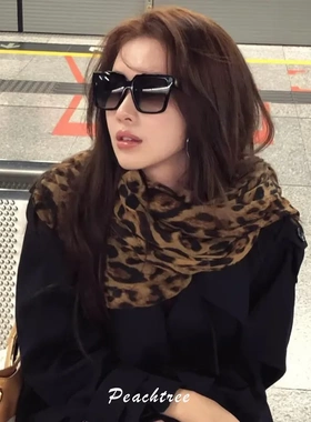 古早氛围感豹纹围巾女复古辣妹风百搭披肩拍照巨出片高级感显脸小