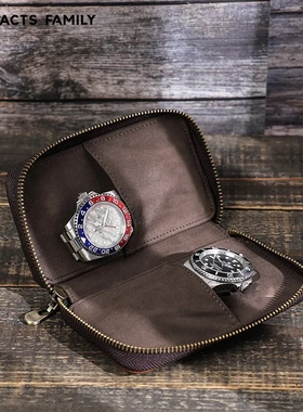 CONTACTS FAMILY真皮手表盒复古疯马皮创意拉链情侣表袋直销