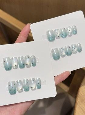千繁【冰糖薄荷】夏日猫眼纯手工穿戴甲片美甲高级贴片假指甲
