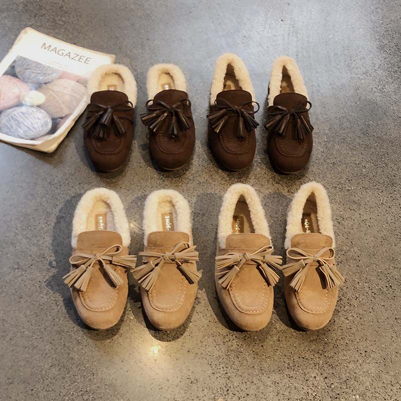 复古流苏加绒毛毛鞋包头半拖鞋女冬外穿圆头平底蝴蝶结气质单鞋,女鞋,毛毛鞋,淘宝优惠券,粉丝福利购,淘宝优惠卷