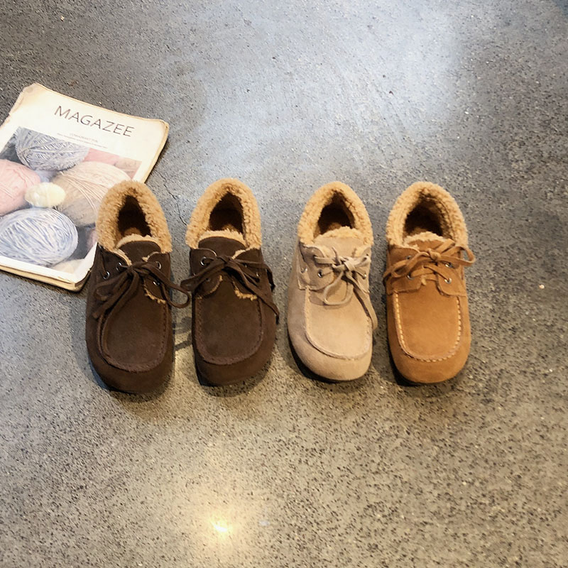 复古风系带加绒勃肯鞋平底单鞋女