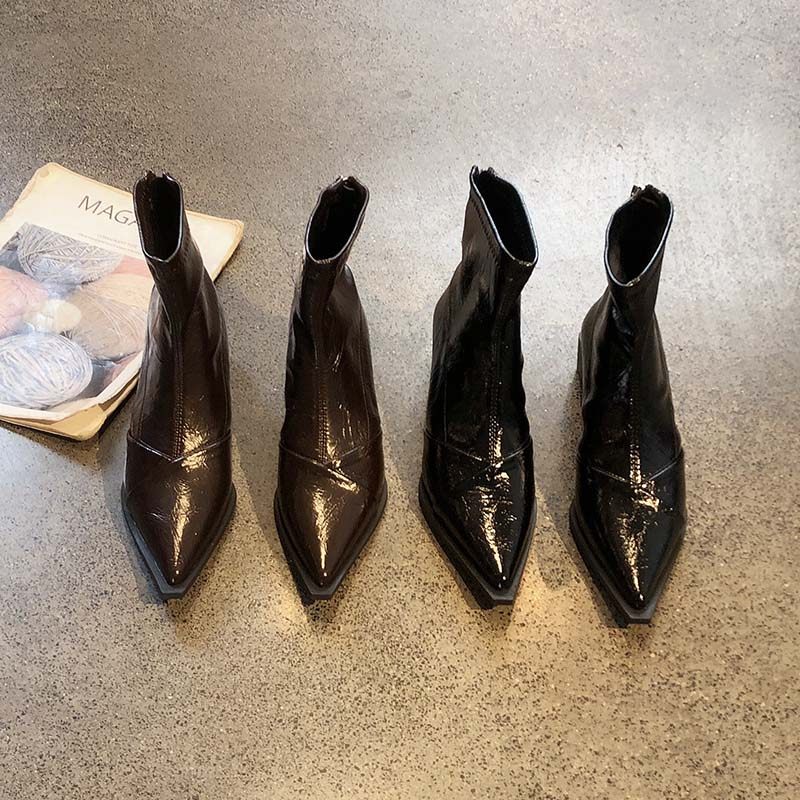 加绒粗跟显瘦切尔西靴女秋冬新款性感尖头后拉链气质名媛时装短靴,女鞋,时装靴,淘宝优惠券,粉丝福利购,淘宝优惠卷