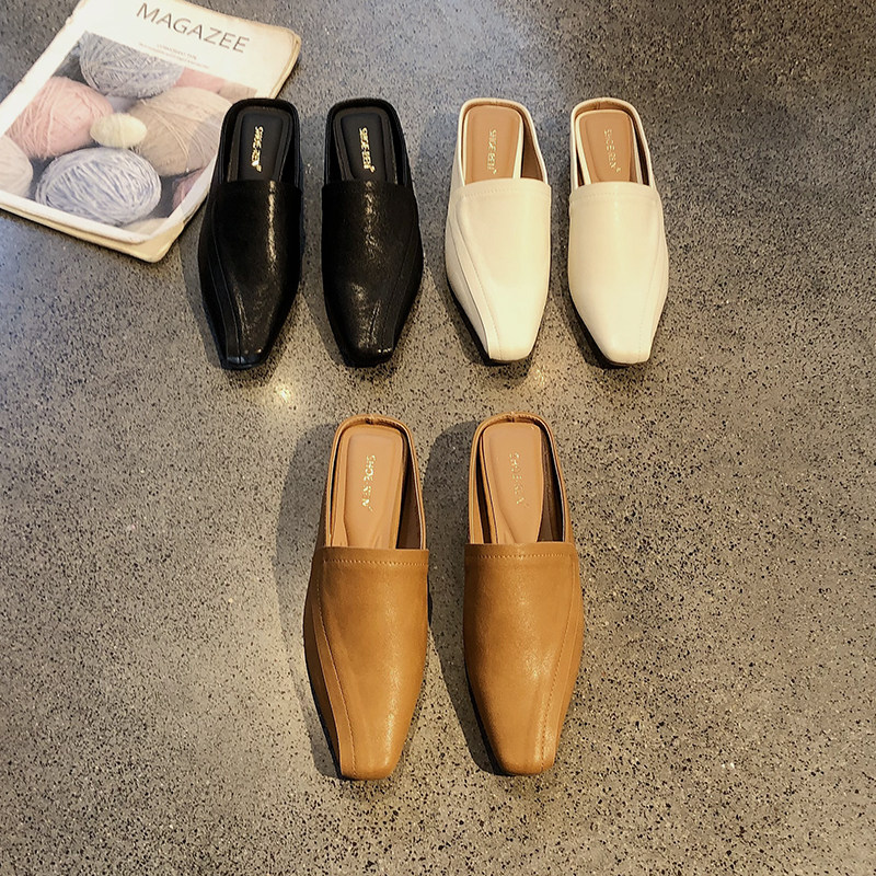 小众拼接方头复古奶奶鞋女2026年新款内增高一脚蹬穆勒包头半拖鞋,女鞋,包头拖,淘宝优惠券,粉丝福利购,淘宝优惠卷