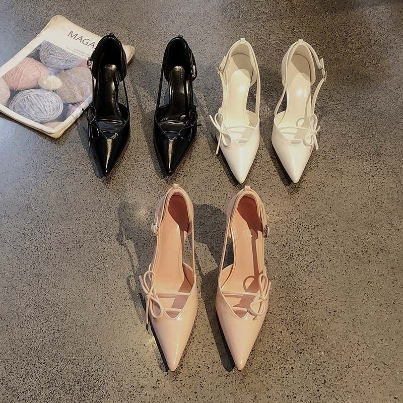 法式优雅蝴蝶结尖头高跟鞋2026年春夏新款水钻扣V口细跟名媛单鞋,女鞋,浅口单鞋,淘宝优惠券,粉丝福利购,淘宝优惠卷