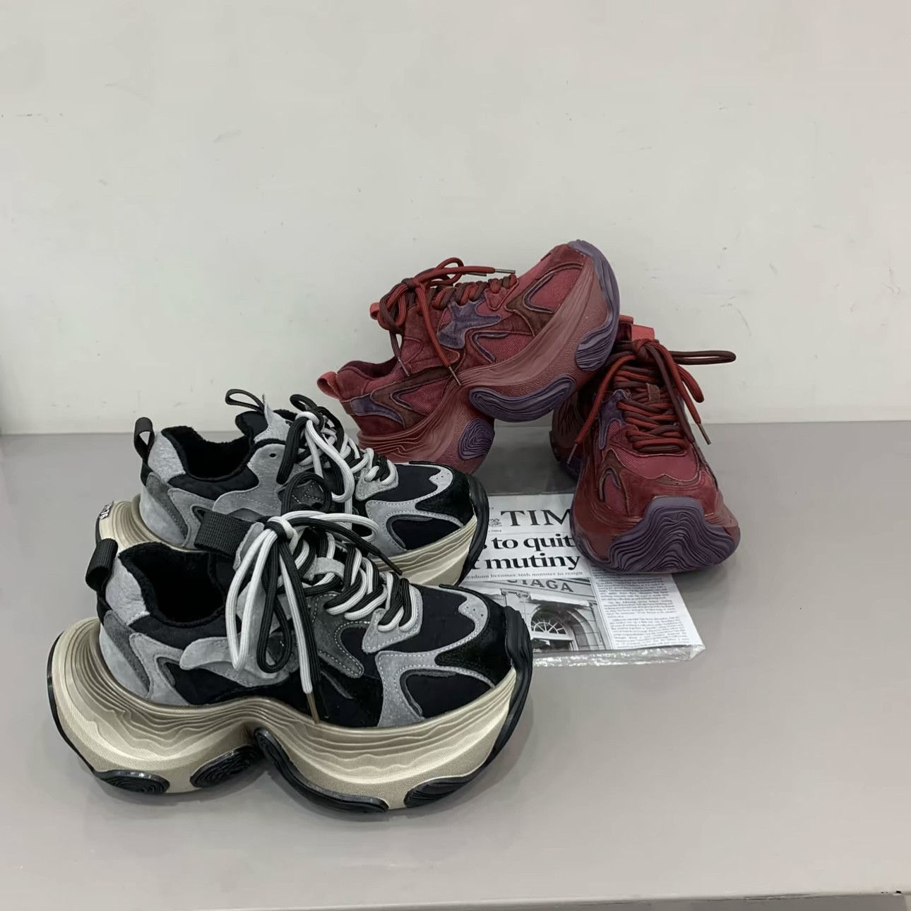 欧洲站厚底老爹鞋女2024冬季新款真皮系带增高运动百搭休闲鞋棉鞋