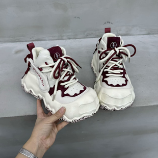 欧洲站加绒老爹鞋女2024冬季增高面包鞋大头板鞋小个子厚底高帮鞋