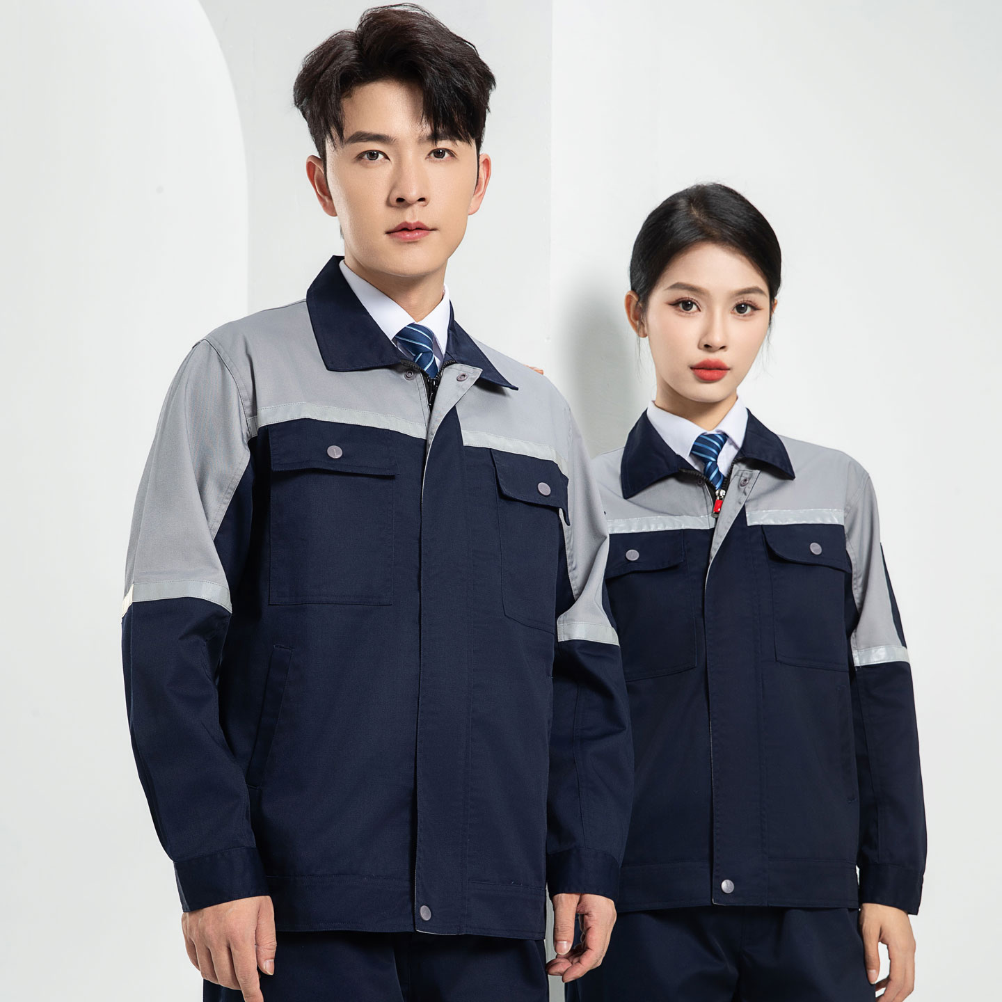 工作服套装男春秋耐磨加厚长袖上衣定制汽修厂服工地反光条劳保服