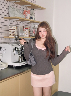 【纯欲法则】丝丝日记抽褶蝴蝶结薄绒打底T恤女内搭显瘦针织上衣