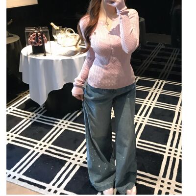 【星光舞台】重工闪闪裤阔腿牛仔裤女新款高腰宽松显瘦高级感长裤