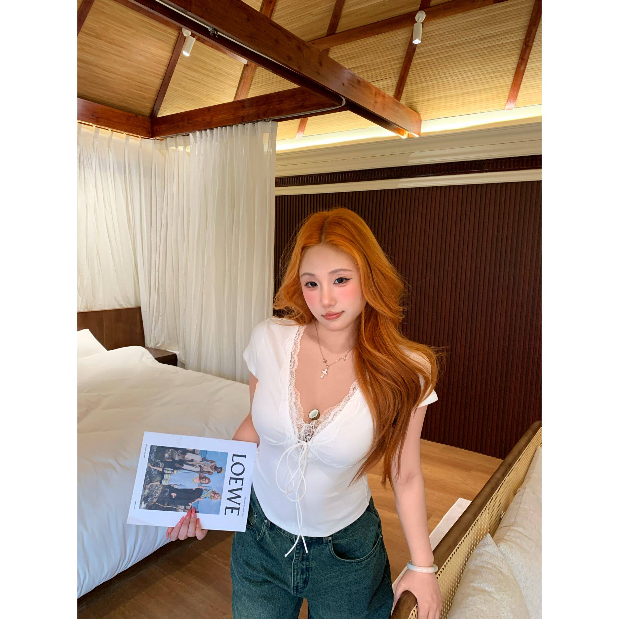 【丝丝日记】&ldquo;欲感白蕾&rdquo;纯欲风性感蕾丝花边绑带显瘦辣妹短款上