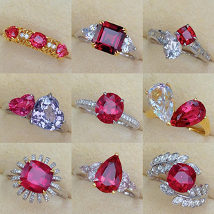 18K金天然卢比莱红碧玺戒指女款钻石镶嵌彩色宝石绝地武士指环