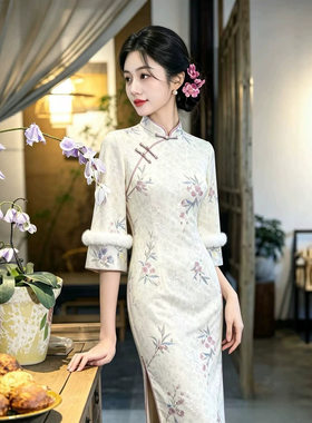 时尚改良年轻少女款提花加绒旗袍2026秋冬新款日常可穿长袖旗袍裙
