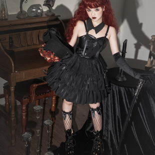 【现货】AS曙光与日暮哥特风Lolita原创洛丽塔黑羽姬三段式JSK
