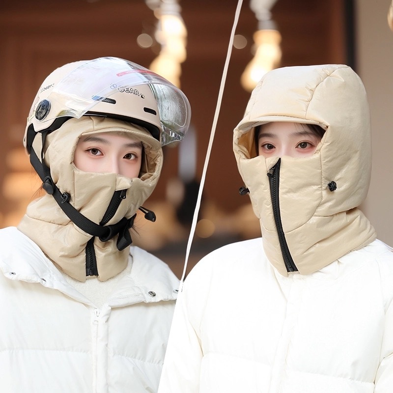 骑行防风帽子冬季女骑车电动车护脸护耳围脖一体加厚雷锋户外防寒