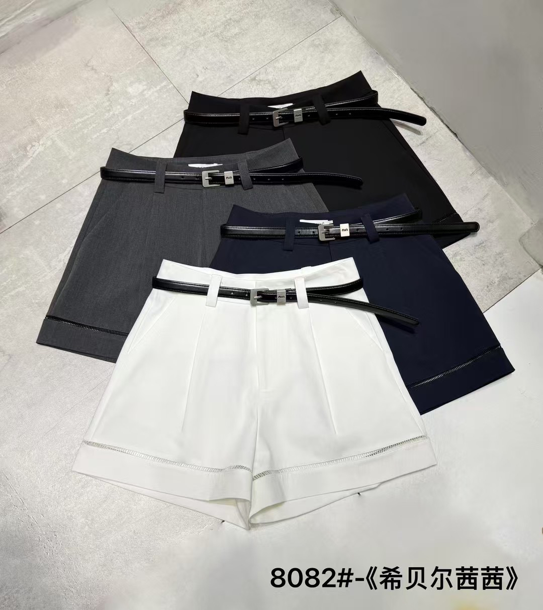 希贝尔XIBEIER短裤2025夏季新款女显瘦简约阔腿裤设计感皮带西裤