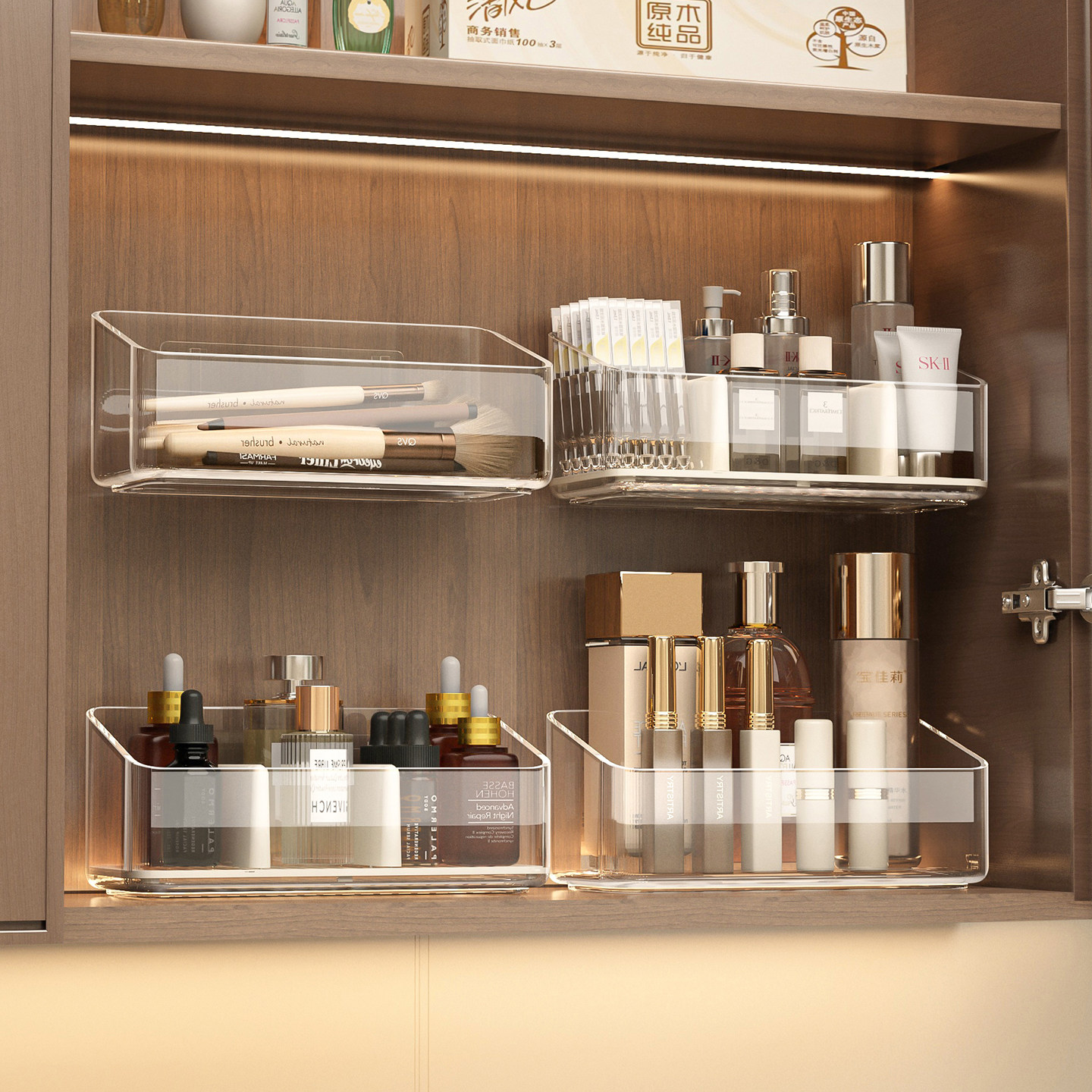 镜柜收纳盒壁挂卫生间化妆品粉扑整理盒浴室柜内口红分隔置物架,收纳整理,桌面收纳盒,淘宝优惠券,粉丝福利购,淘宝优惠卷