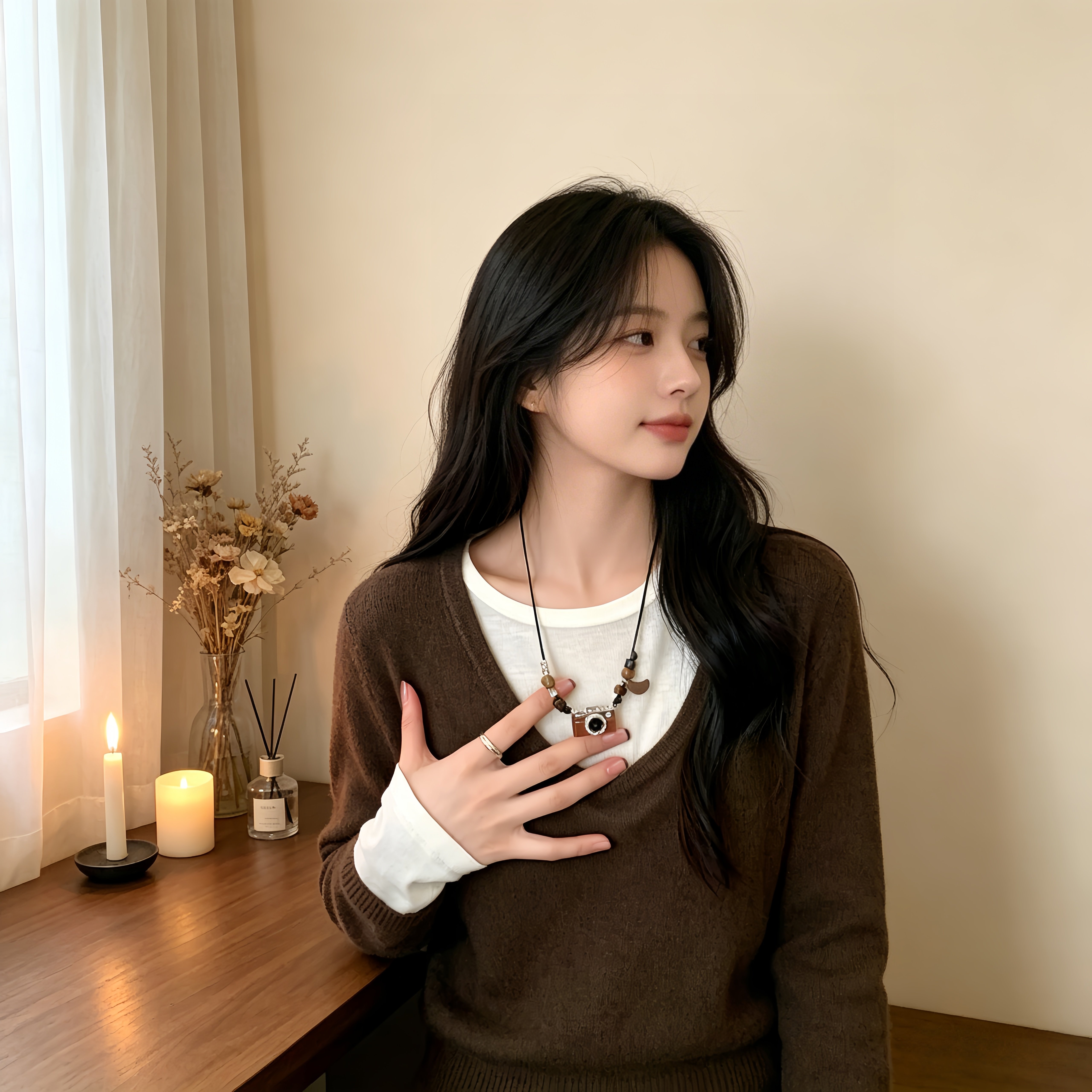 美拉德复古相机长款毛衣链
