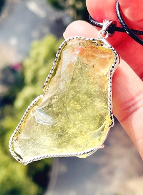 天然利比亚玻陨石手串手链原石金属包边吊坠丰盛富足一物一图