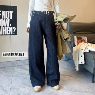 女秋 宽松显瘦阔腿休闲拖地长裤 牛仔专线 可调节腰袢原色牛仔裤
