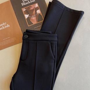 WTHEONE神裤一秒挺括显瘦高腰羽绒纱黑色喇叭裤加绒小黑裤女冬新