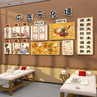 中医阁文化形象养生馆背景墙面装饰挂画中草药室氛围布置贴高级感
