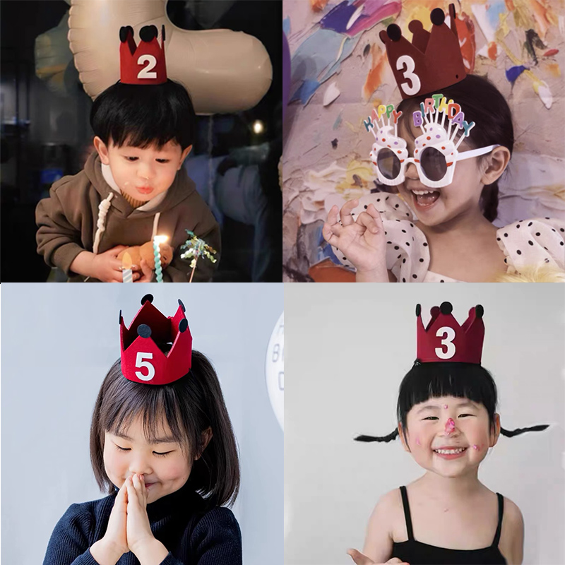 生日快乐数字皇冠红色帽子儿童派对周岁气氛男女孩ins拍照道具