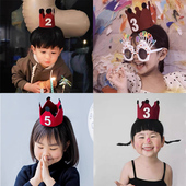 生日快乐数字皇冠红色帽子儿童派对周岁气氛男女孩ins拍照道具