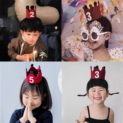 生日快乐数字皇冠红色帽子儿童派对周岁气氛男女孩ins拍照道具