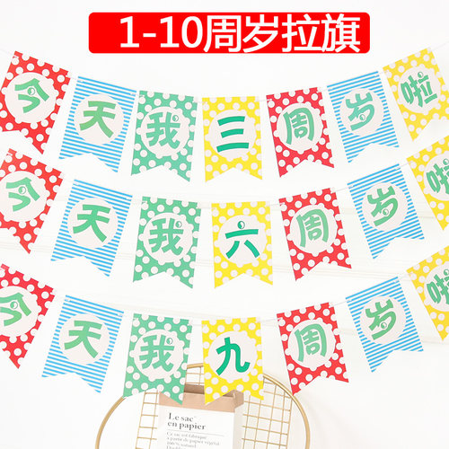 今天我一周岁满月创意背景墙拉旗