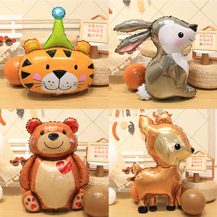ins森系复古动物气球生日装饰场景布置儿童派对宝宝100天周岁装扮