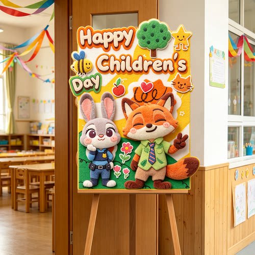61六一儿童节场景布置幼儿园小学班级教室门口氛围装饰迎宾牌kt板