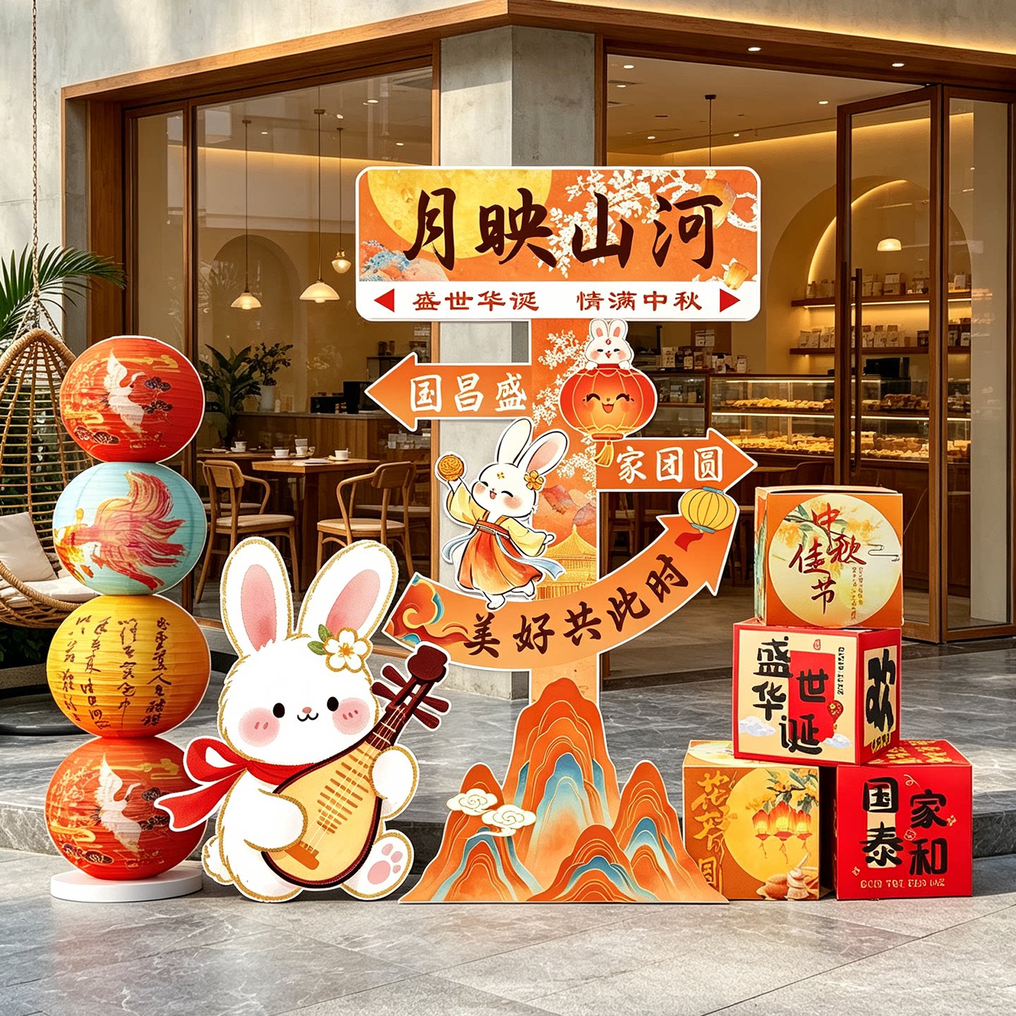 2026中秋国庆装饰氛围场景kt板立牌套装商场4s店铺布置迎宾摆件
