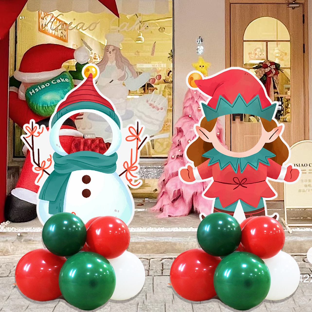 圣诞节装饰布置人形立牌拍照框KT板幼儿园派对气球店铺氛围迎宾牌