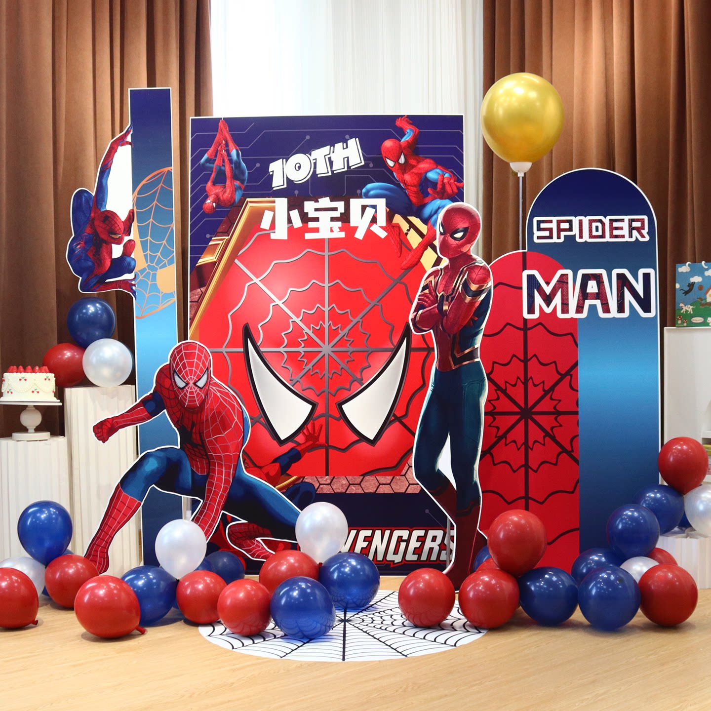 蜘蛛侠主题生日派对Spiderman男孩儿童10周岁背景墙装饰布置kt板