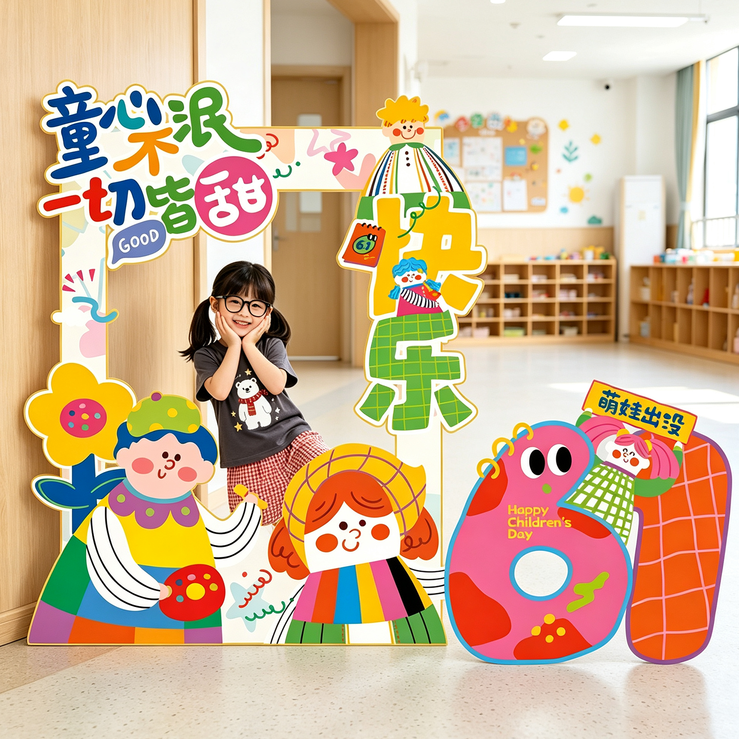 六一儿童节场景布置装饰氛围幼儿园店铺61打卡拍照框背景墙kt展板