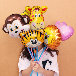 宝宝满月幼儿园手拿儿童生日派对装饰创意手持迷你动物铝膜气球