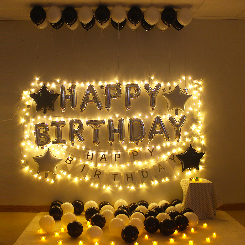 英文生日快乐字母气球派对装饰浪漫蜡烛酒店KTV成人铝膜布置套餐
