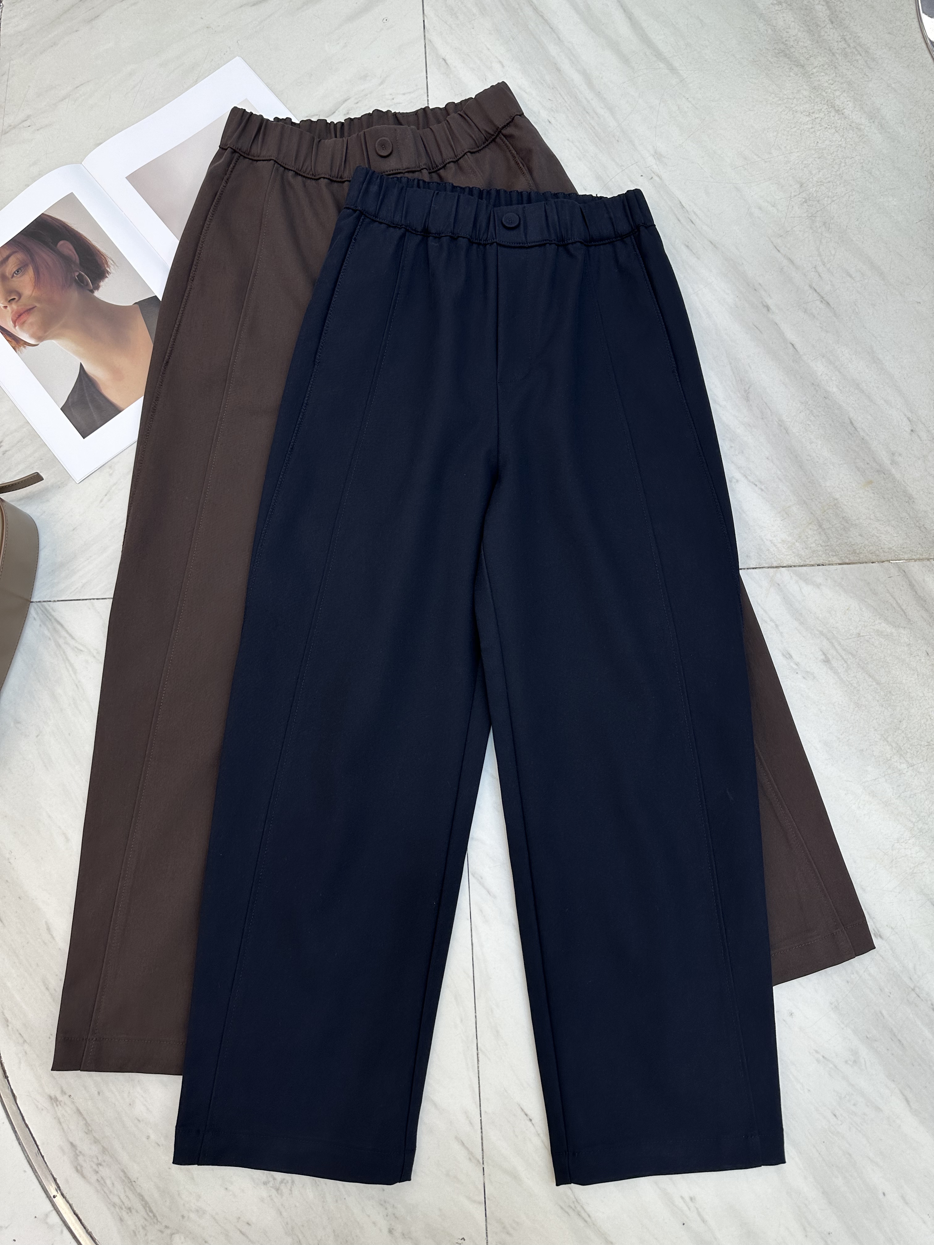 欧货25秋7906#洋气松紧腰高腰显瘦收腿修身锥形哈伦裤九分休闲裤