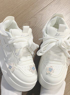 回力白色星星厚底小白鞋女鞋新款冬季加绒二棉鞋女百搭爆款板鞋子