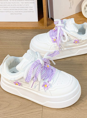 回力原创爆改紫色小花厚底小白鞋女新款爆款网红百搭小众休闲板鞋