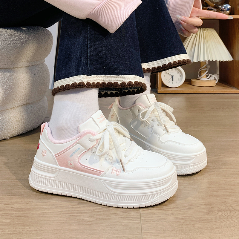回力女鞋樱花粉厚底小白鞋